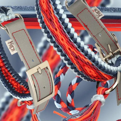 Kipi's Original Knoten mit Rot und Blau Paracord und Silber Biothane